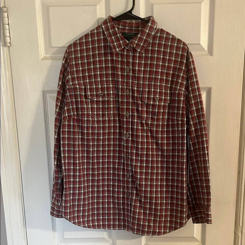 Lauren Ralph Lauren Red and White Casual Button Down Shirt women’s plus 1X